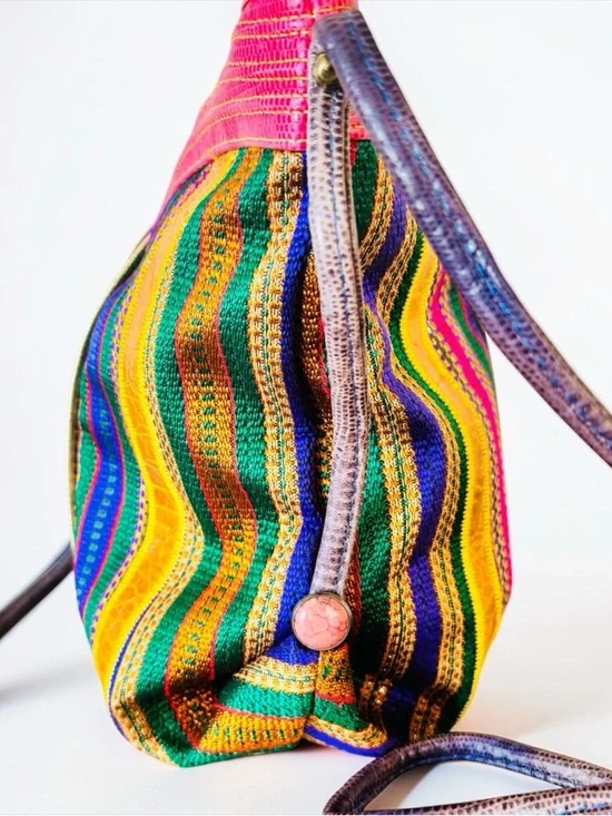 Vintage Sharif Colorful Striped Crossbody Bag with Tassel Accent zip closure - Picture 4 of 6